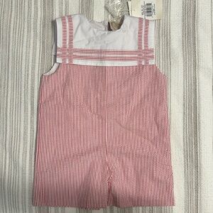 The Beaufort Bonnet Co TBBC Townes Jon Jon Romper Seersucker Red 12-18 M NWT